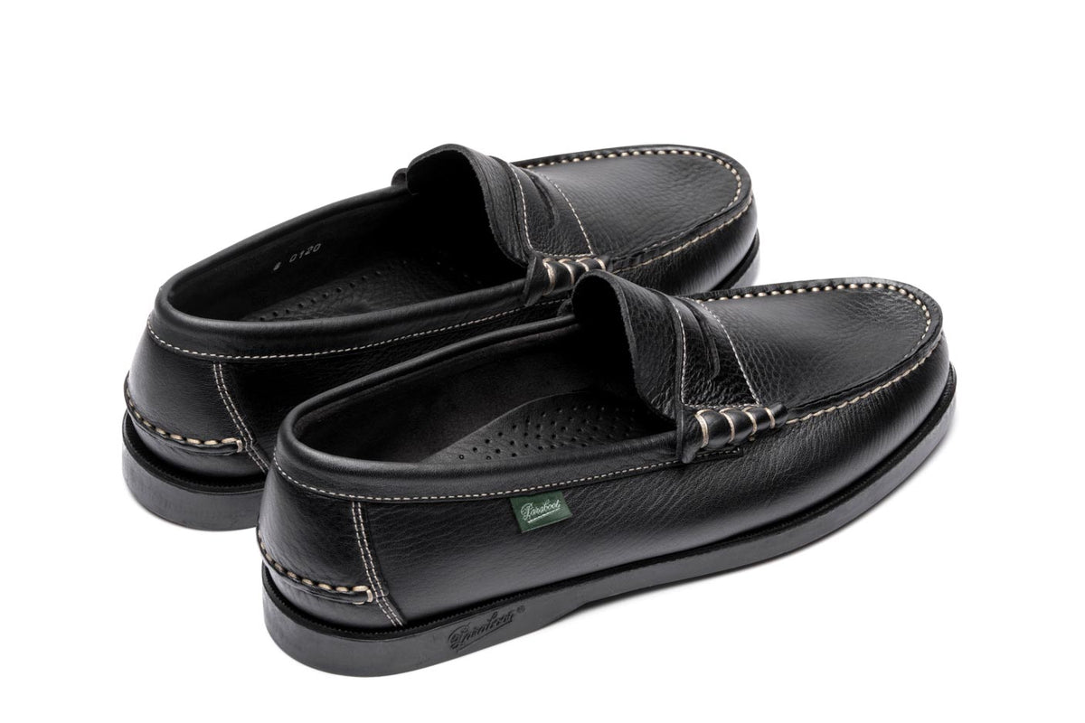 Paraboot Mocassin Coraux foulonné noir – paire, vue de trois quarts arrière