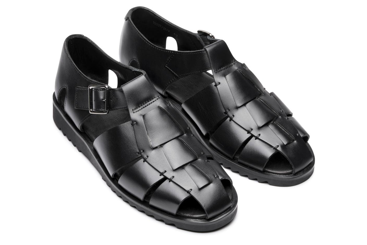 Paraboot Sandale Pacific lisse noir – paire, vue de trois quarts avant