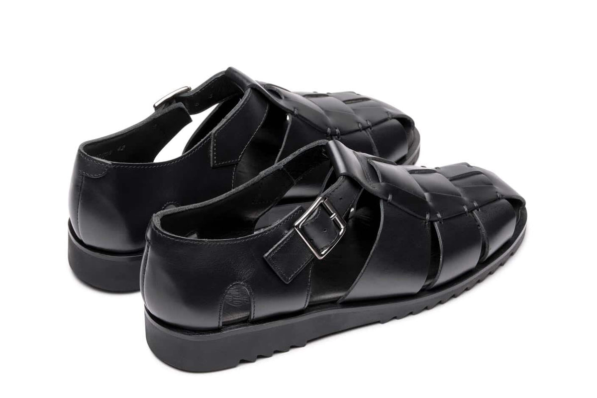 Paraboot Sandale Pacific lisse noir – paire, vue de trois quarts arrière