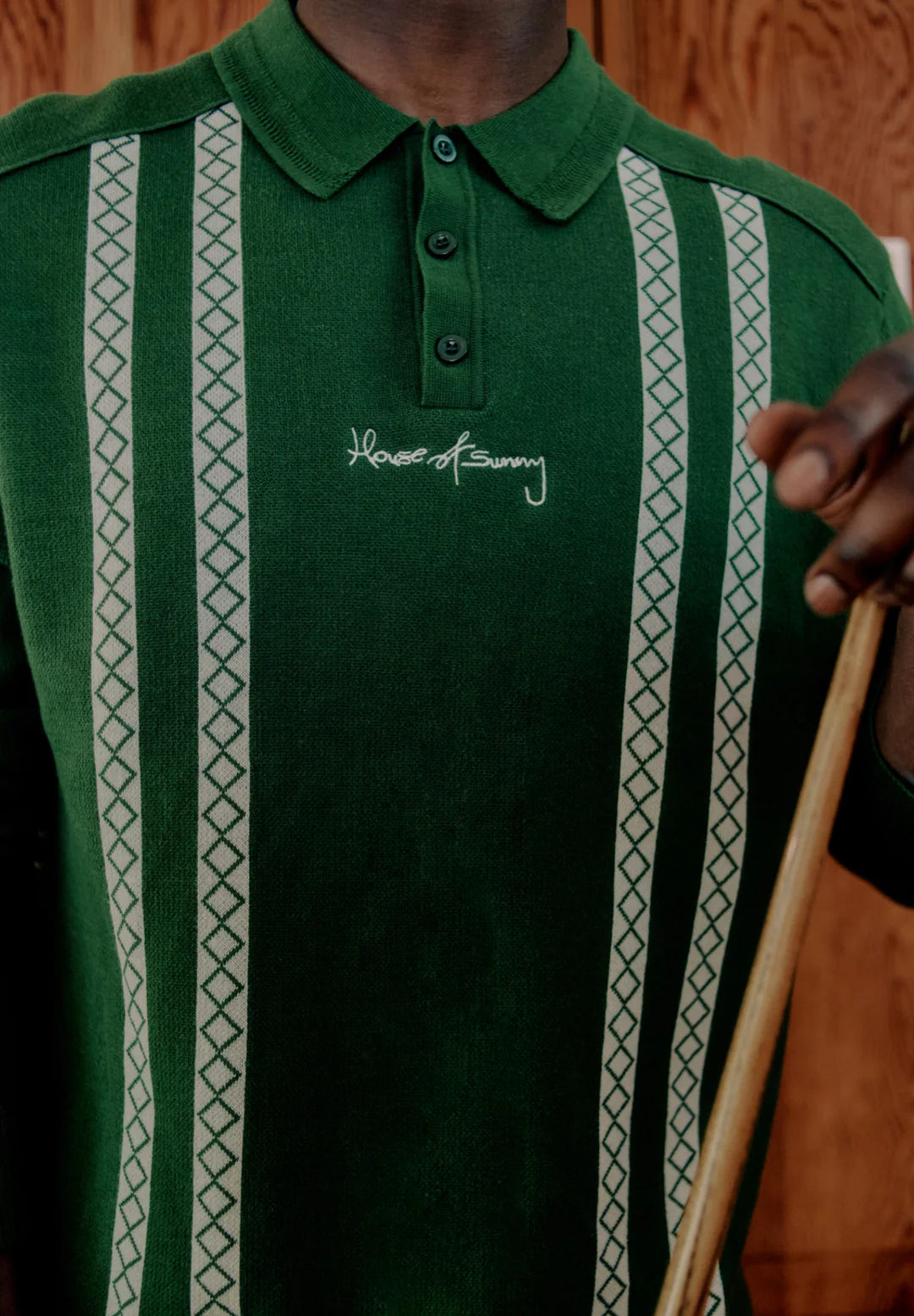 House Of Sunny - VOL2771 Stripe Knitted Rugby Shirt - Emerald Green