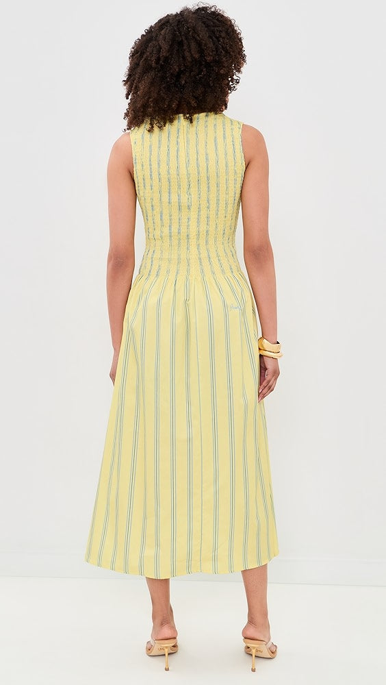 House Of Sunny - Sleeveless Striped Ruched Dress - Butter