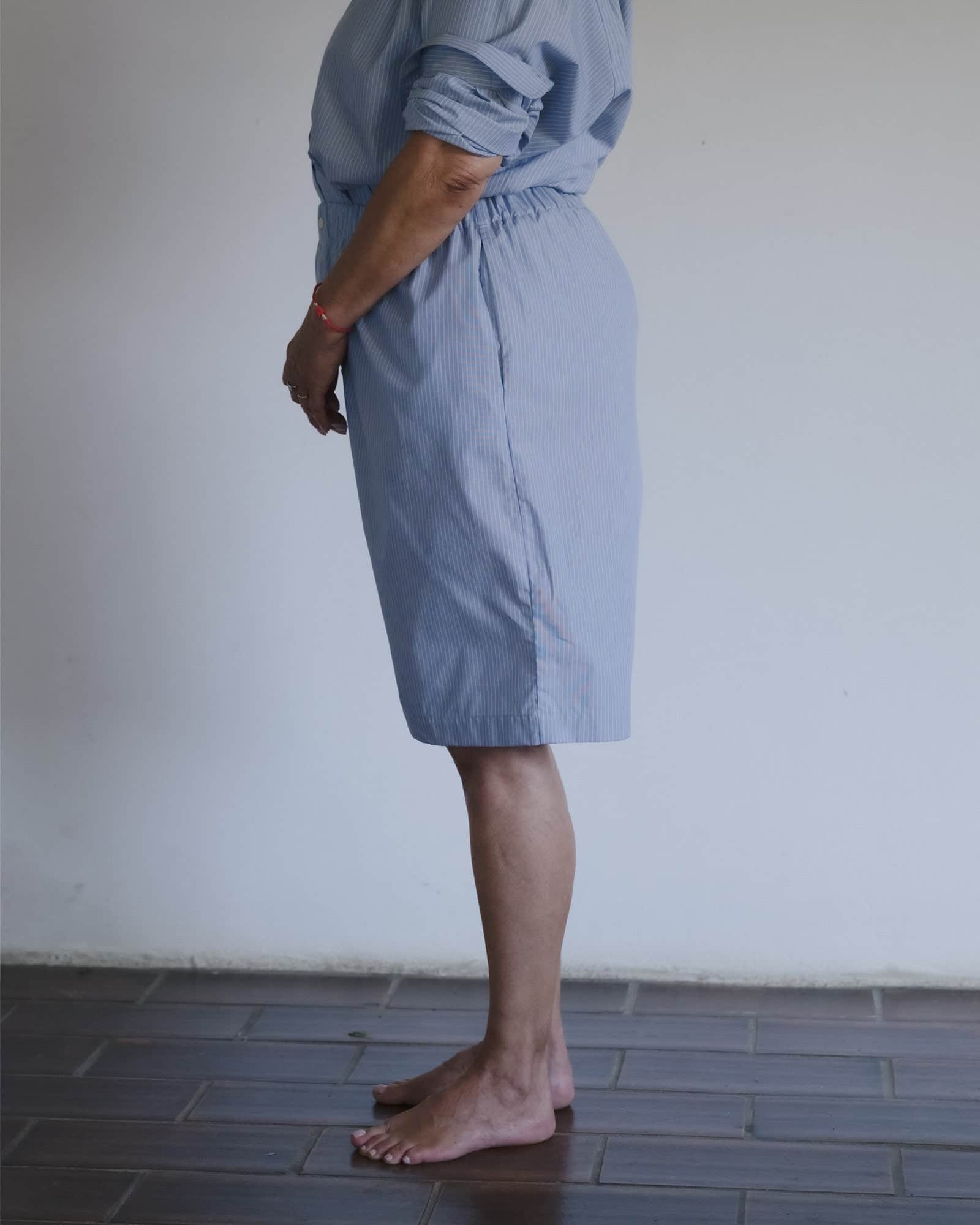 Baserange - Short Keep rayé bleu - Popeline de coton biologique