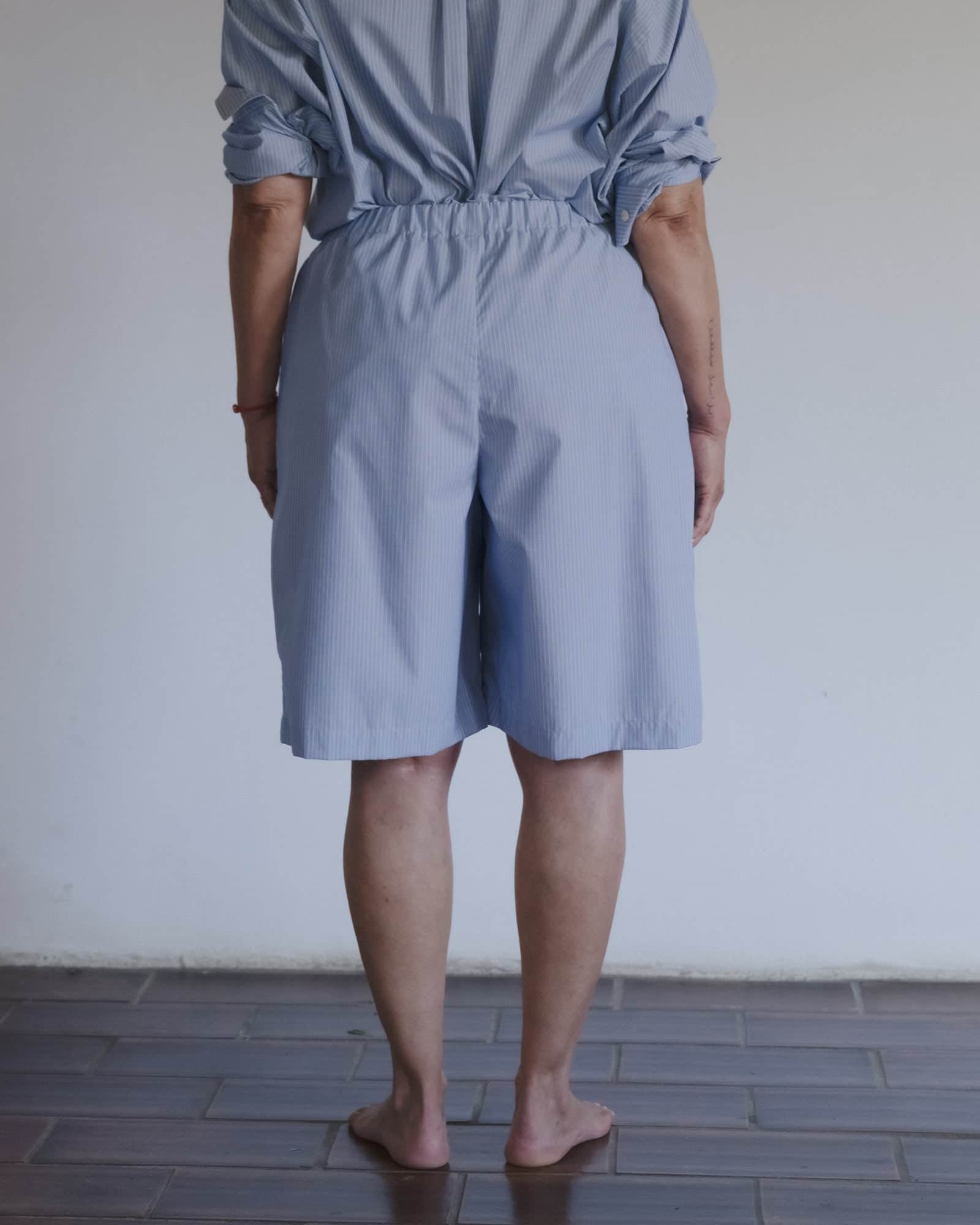 Baserange - Short Keep rayé bleu - Popeline de coton biologique