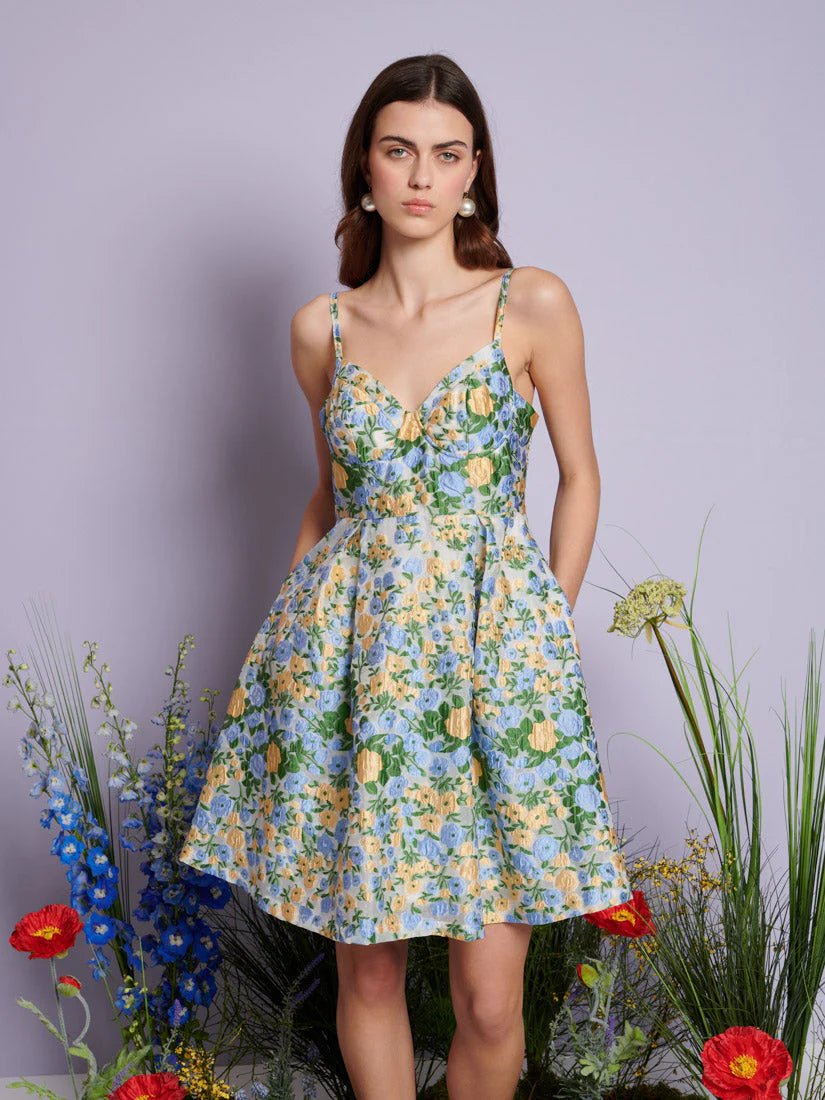 Sister Jane DREAM - Marigold Jacquard Mini Dress - Yellow, Green and Blue - Robes - DRD617BLE