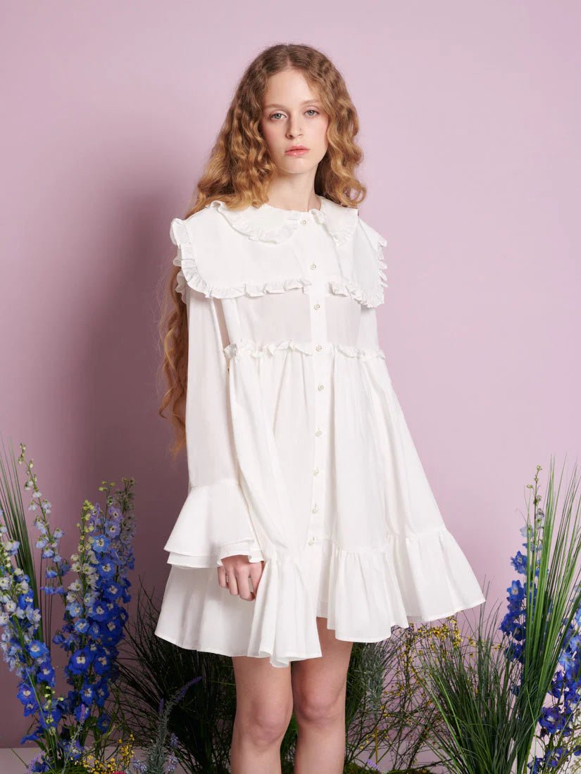 Sister Jane - Sweet Pea Collar Mini Dress - Pearled White - Robes - DR2273WHT