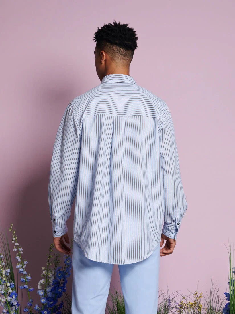 Sister Jane - Dew Flower Trim Shirt - Oxford Blue - Tops - BLM148BLE