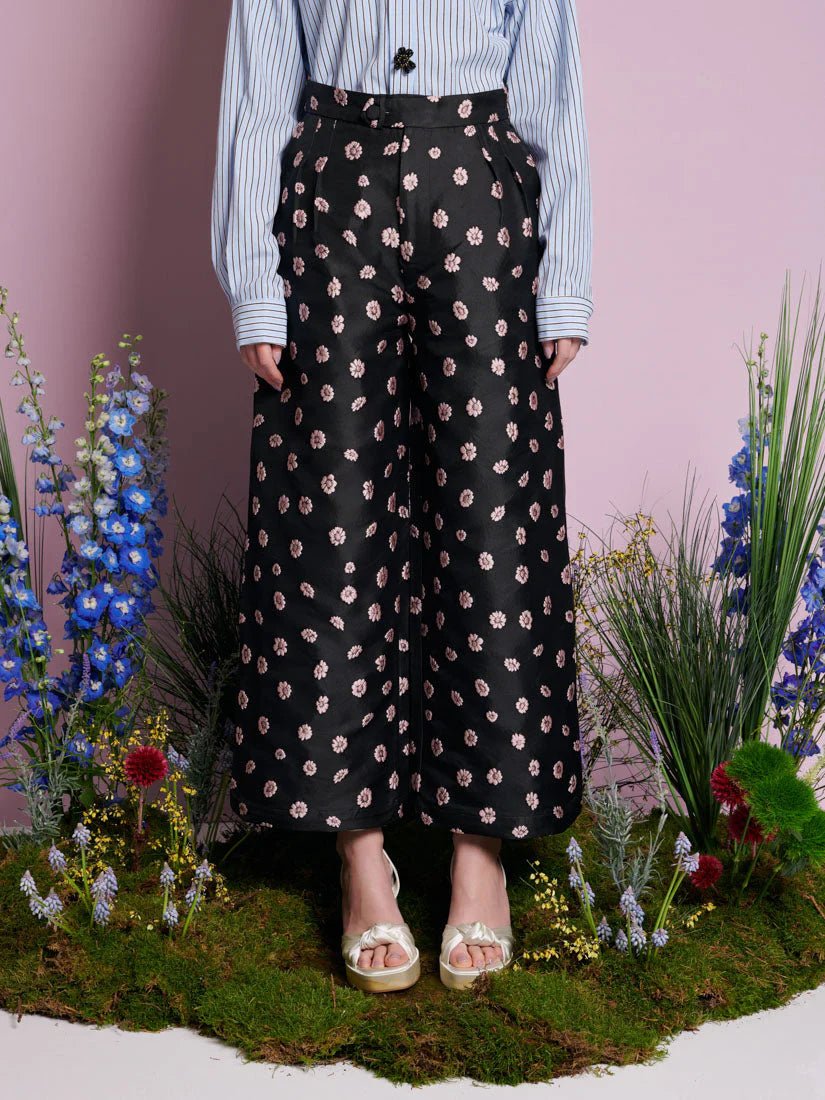 Sister Jane DREAM - Rose Bells Jacquard Trousers - Black & Pink - Tops - TR225BLK