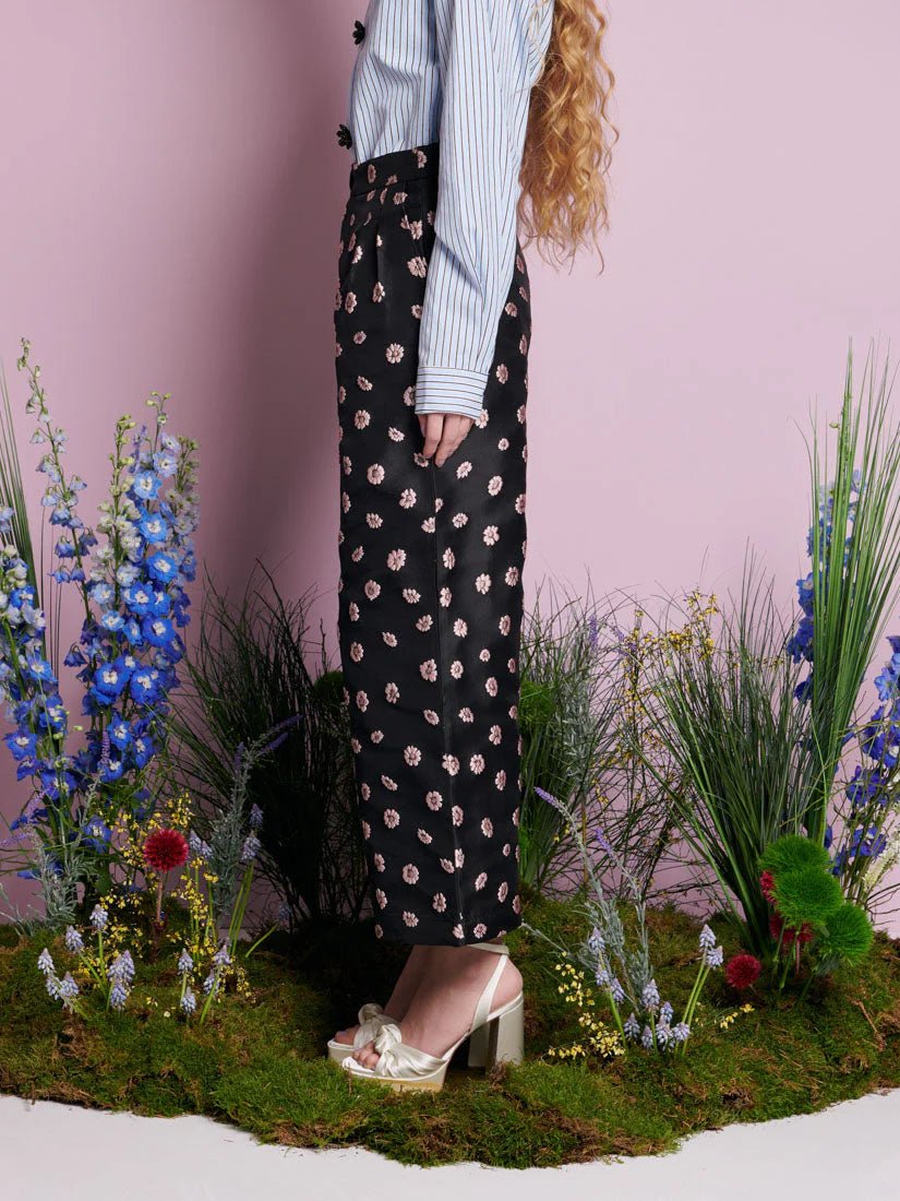 Sister Jane DREAM - Rose Bells Jacquard Trousers - Black & Pink - Tops - TR225BLK