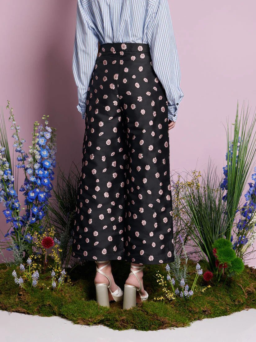 Sister Jane DREAM - Rose Bells Jacquard Trousers - Black & Pink - Tops - TR225BLK