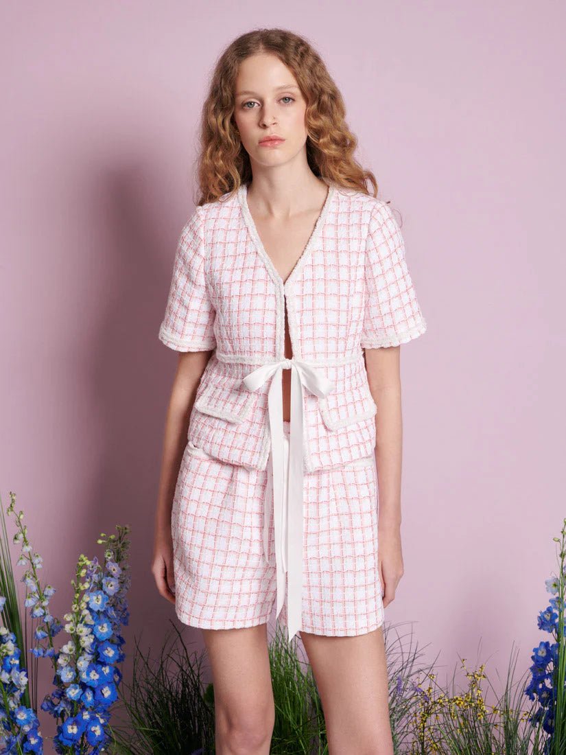 Sister Jane DREAM - Wildflower Tweed Tie Top - White Check - Tops - TO591WHT