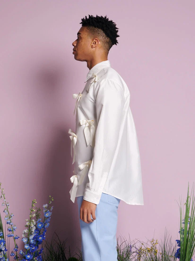 Sister Jane - Snowdrop Satin Bow Shirt - Pearled White - Tops - BLM150WHT