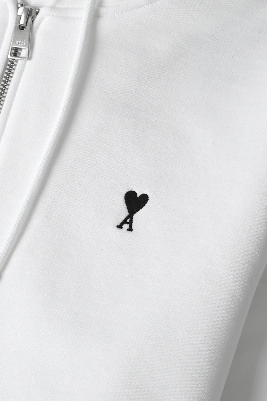 Ami Paris - Sweat à capuche zippé en coton molleton Ami de Coeur - Blanc/noir