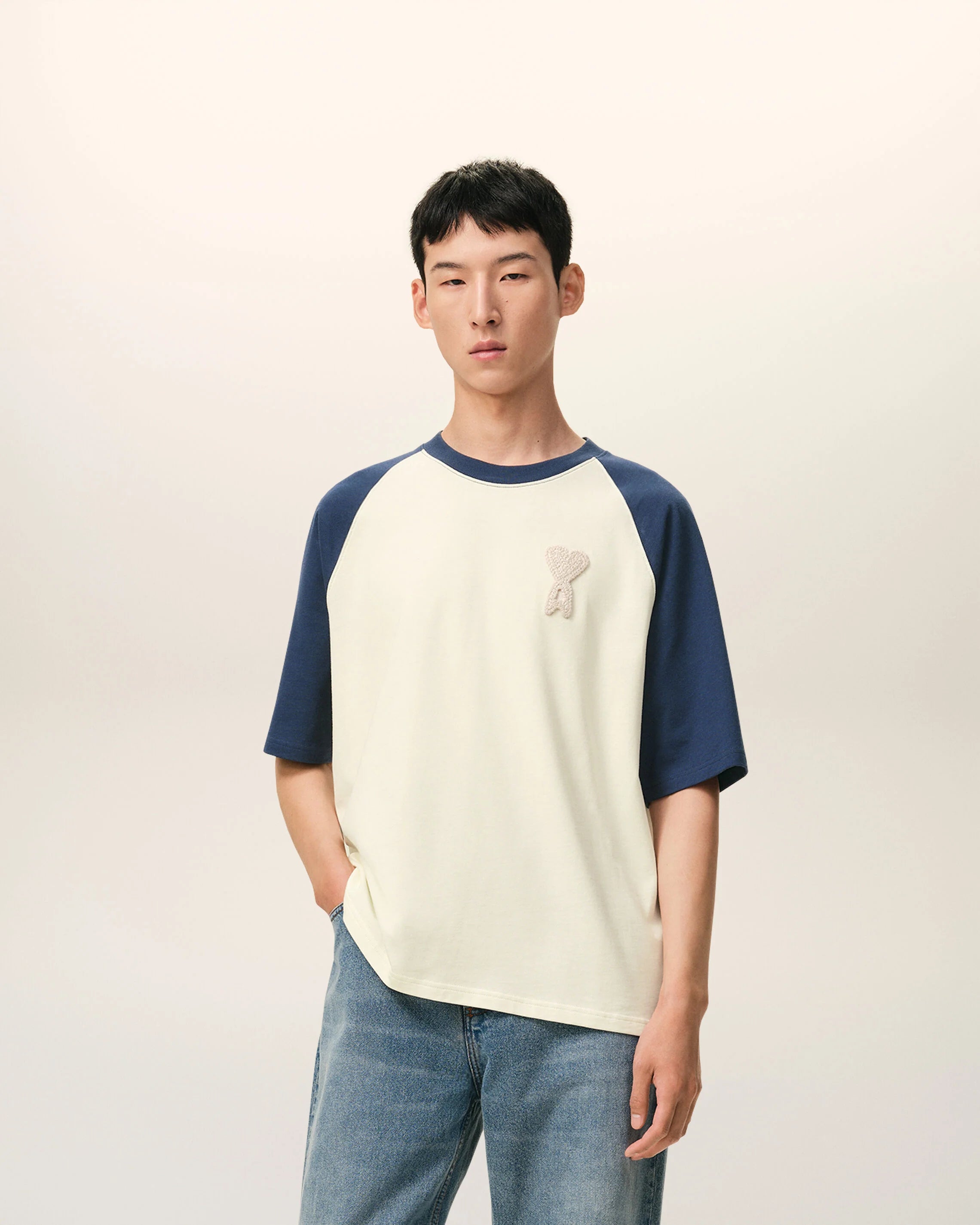 Ami Paris - T-shirt Boxy Patch Ami de Coeur - Blanc crème/Encre