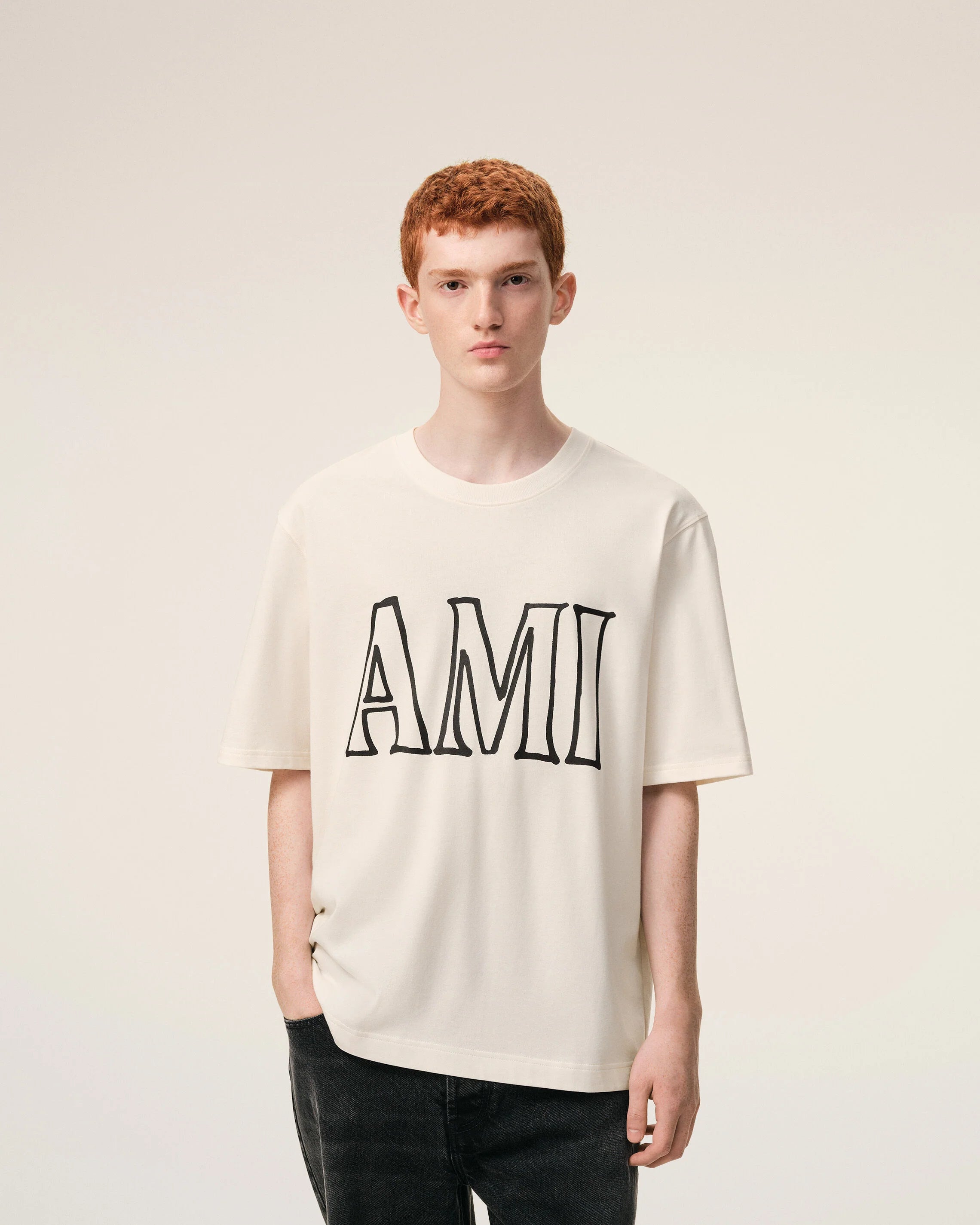Ami Paris - T-shirt boxy imprimé Ami Paris - Blanc crème