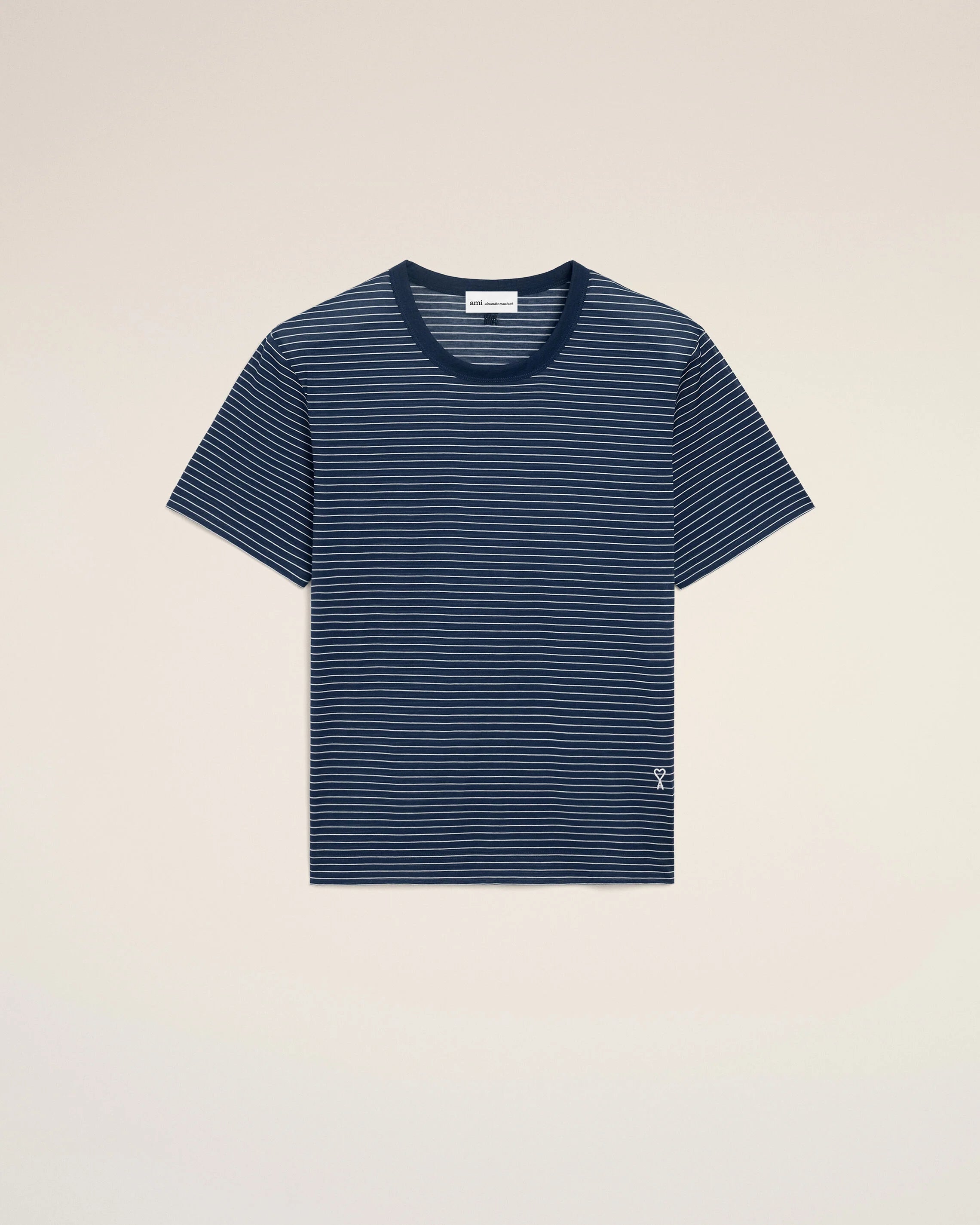 Ami Paris - T-shirt rayé en coton perlé - Bleu encre/blanc