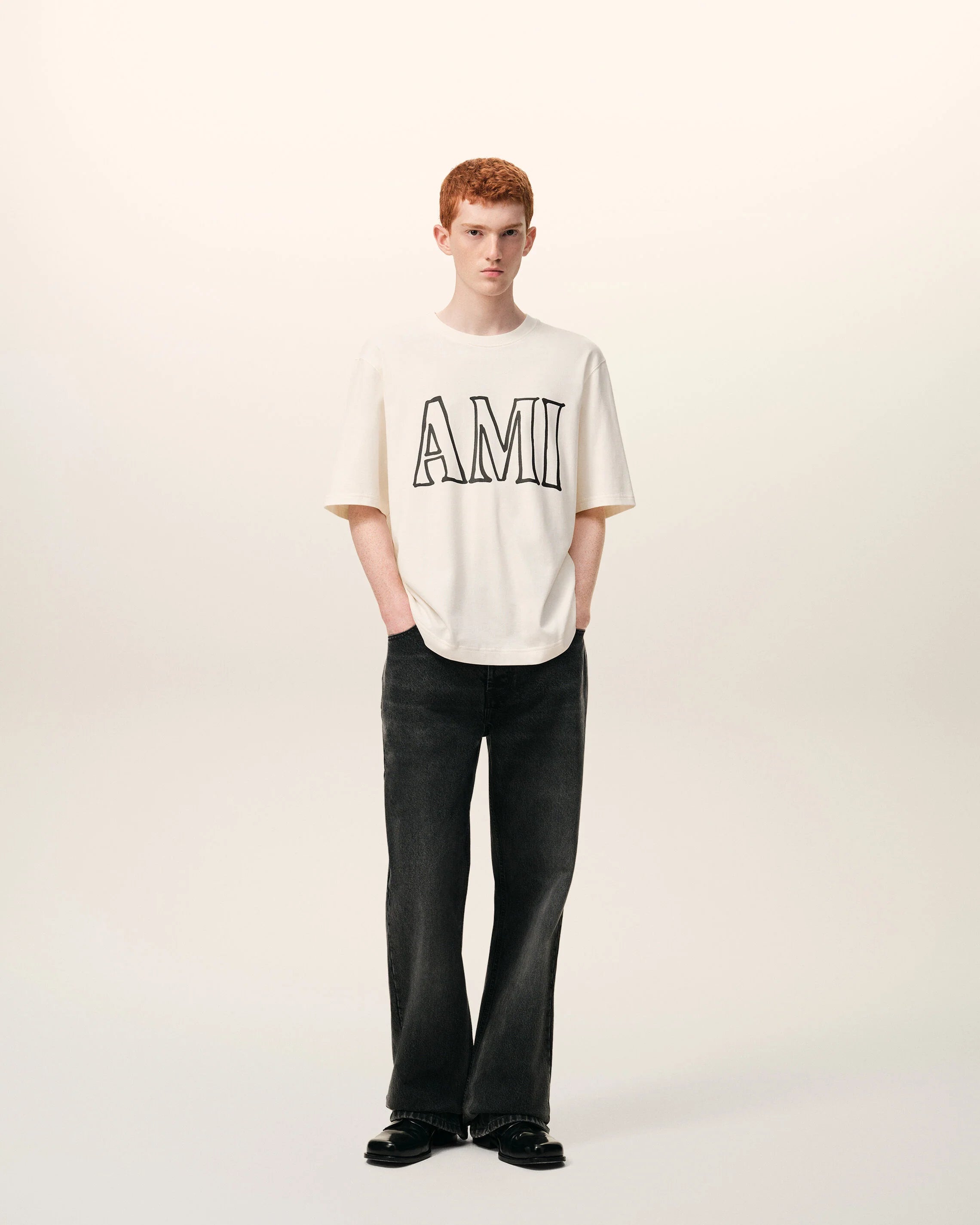 Ami Paris - T-shirt boxy imprimé Ami Paris - Blanc crème