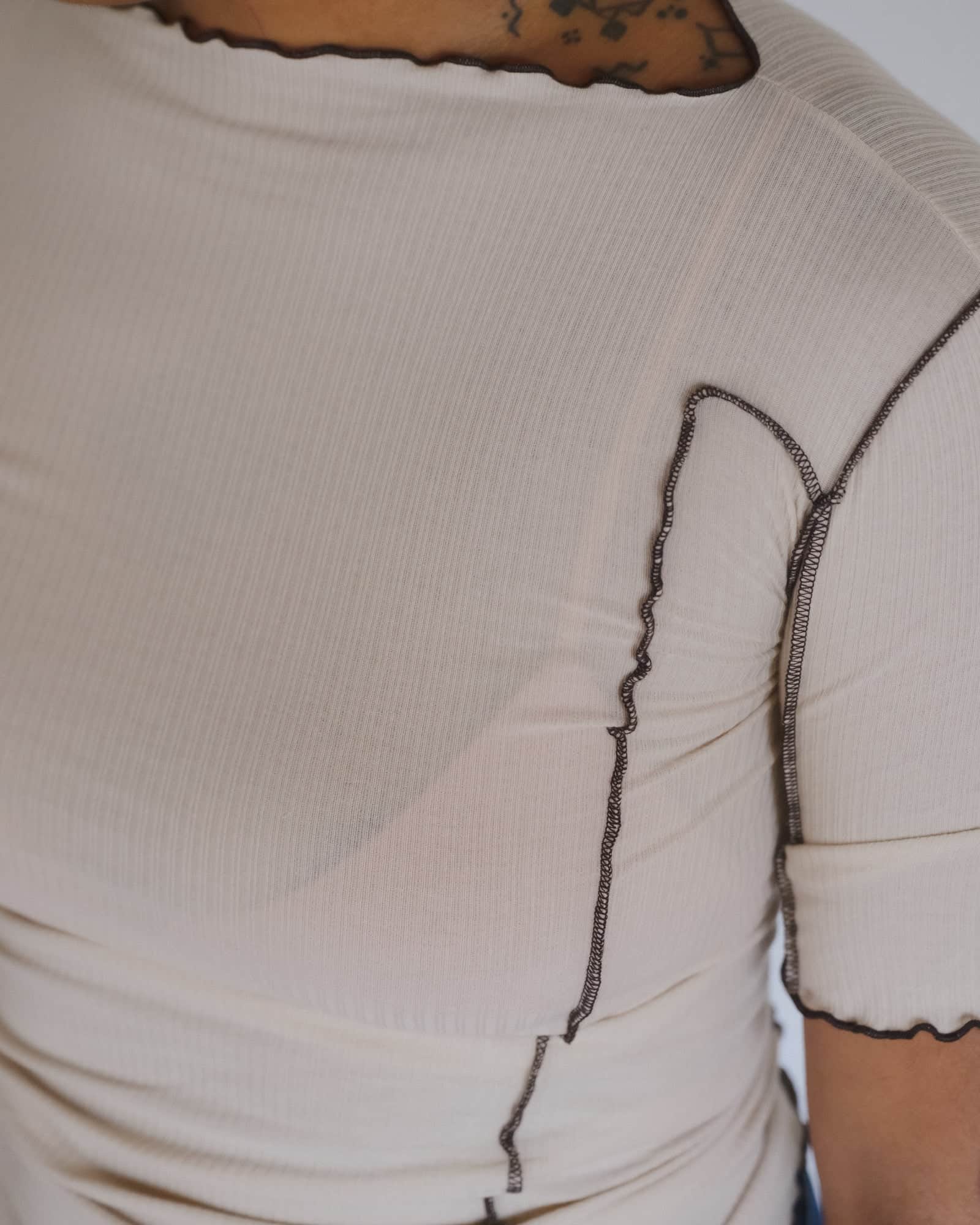 Baserange - T-shirt Omato 3/4 beige - Coton biologique fin côtelé