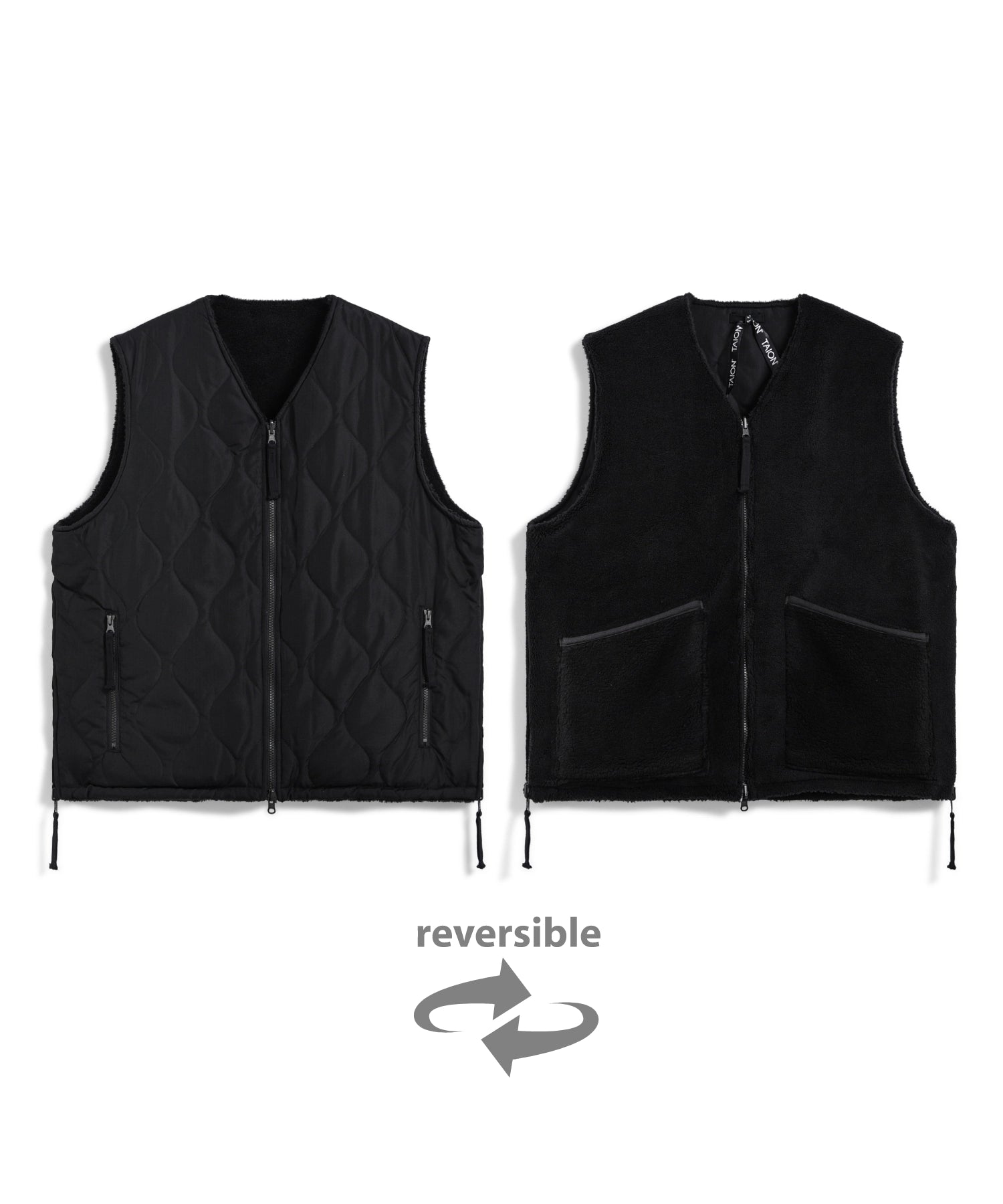 Taion - Military Reversible Down + Boa V Neck Vest - Black/Black - Vestes et Manteaux - TAION-R001BML-1