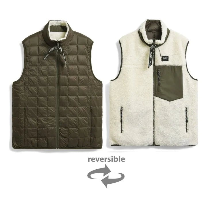 Taion - Reversible Soft Boa + Light Down Hi Neck Vest - D. Olive/ D. Ivory - Vestes et Manteaux - R002ZLBMT