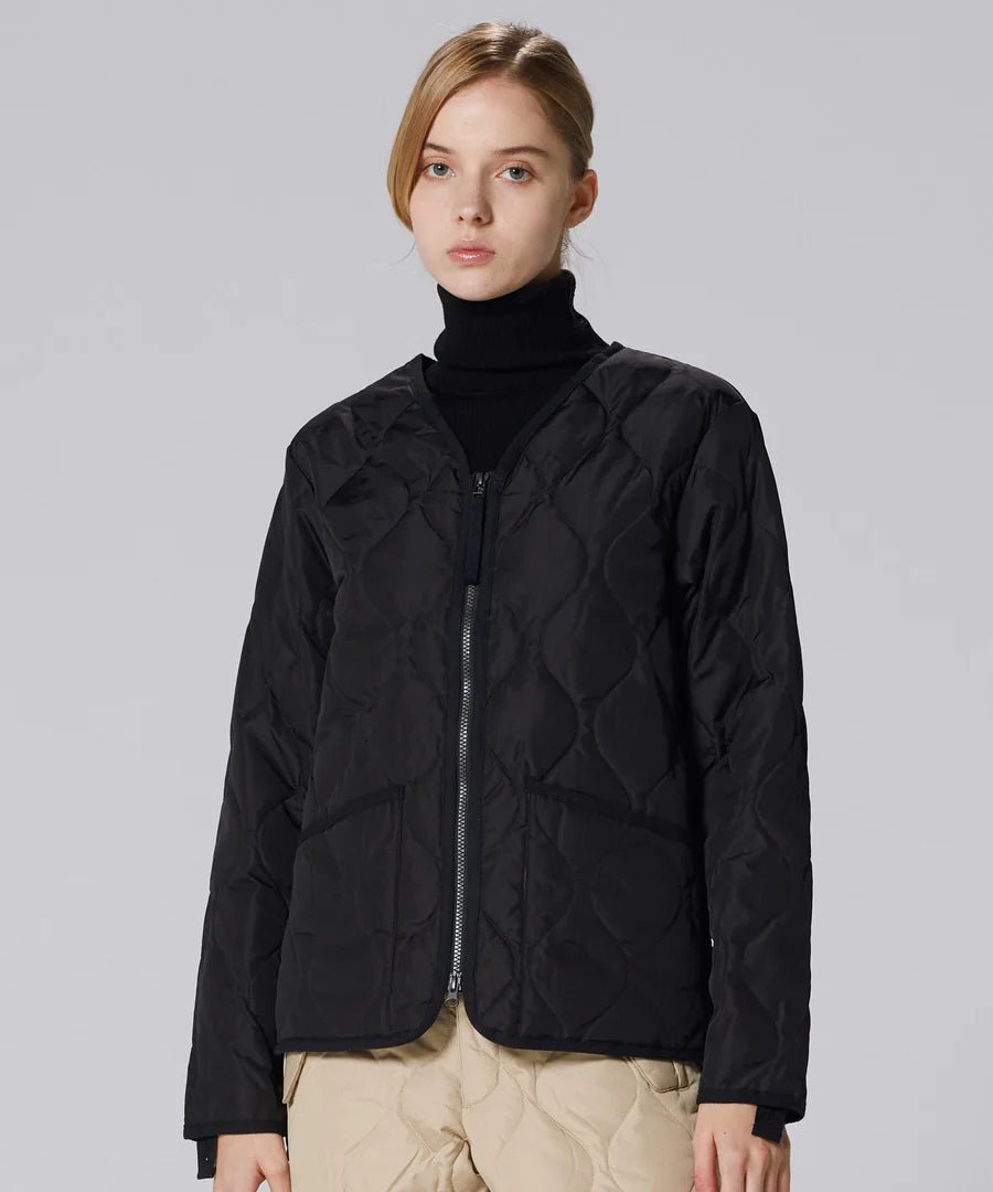 Taion - Unisex Military Zip V Neck Down Jacket - Black - Vestes et Manteaux - TAION-101ZML-1