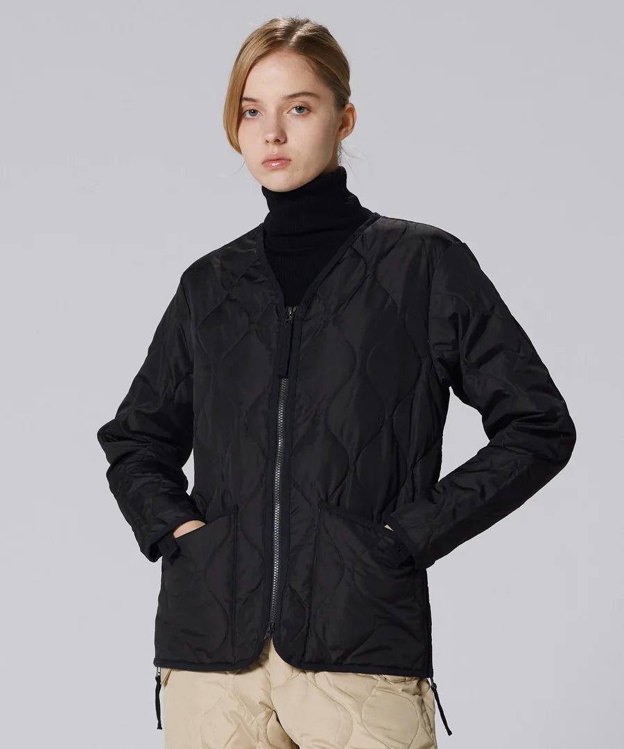 Taion - Unisex Military Zip V Neck Down Jacket - Black - Vestes et Manteaux - TAION-101ZML-1