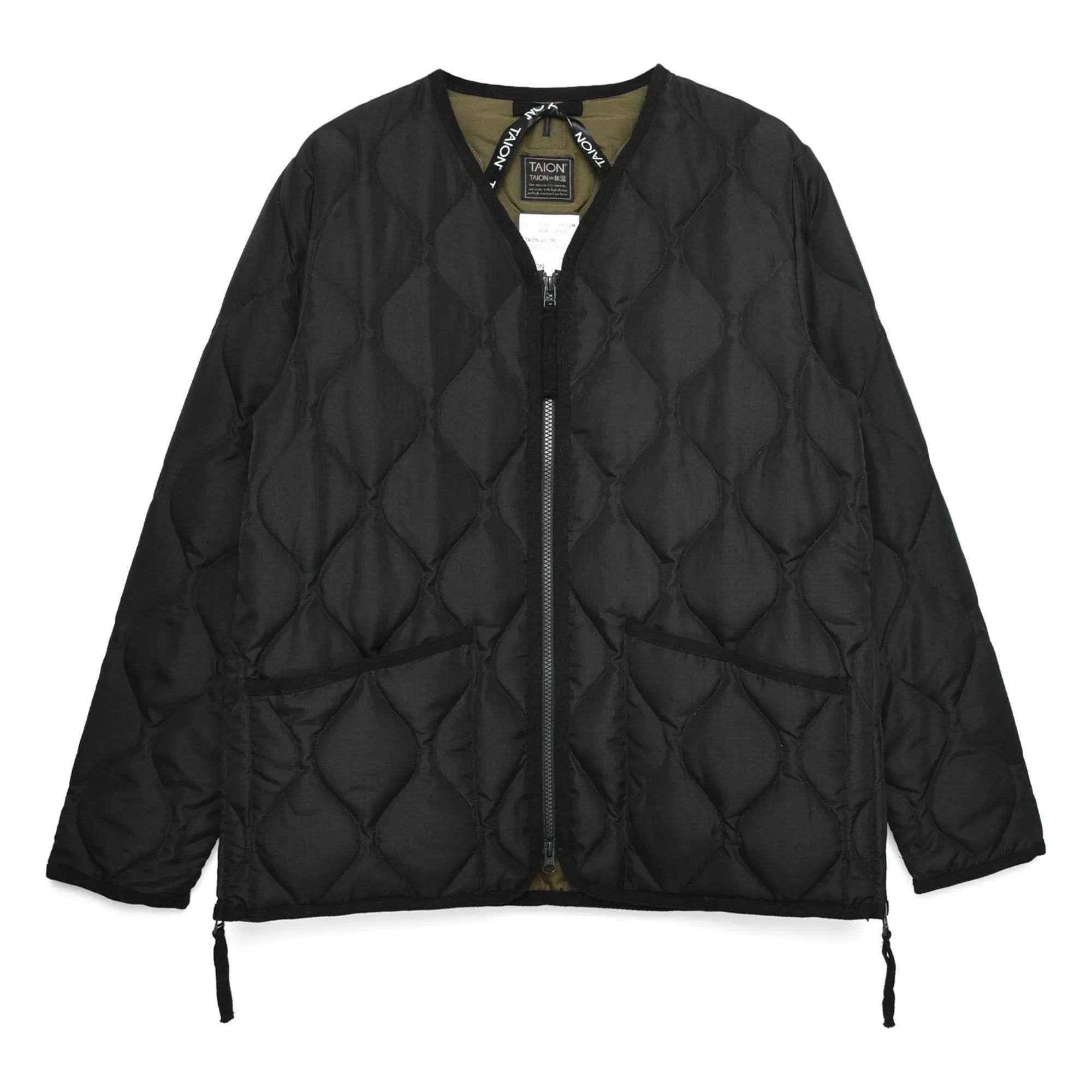 Taion - Unisex Military Zip V Neck Down Jacket - Black - Vestes et Manteaux - TAION-101ZML-1
