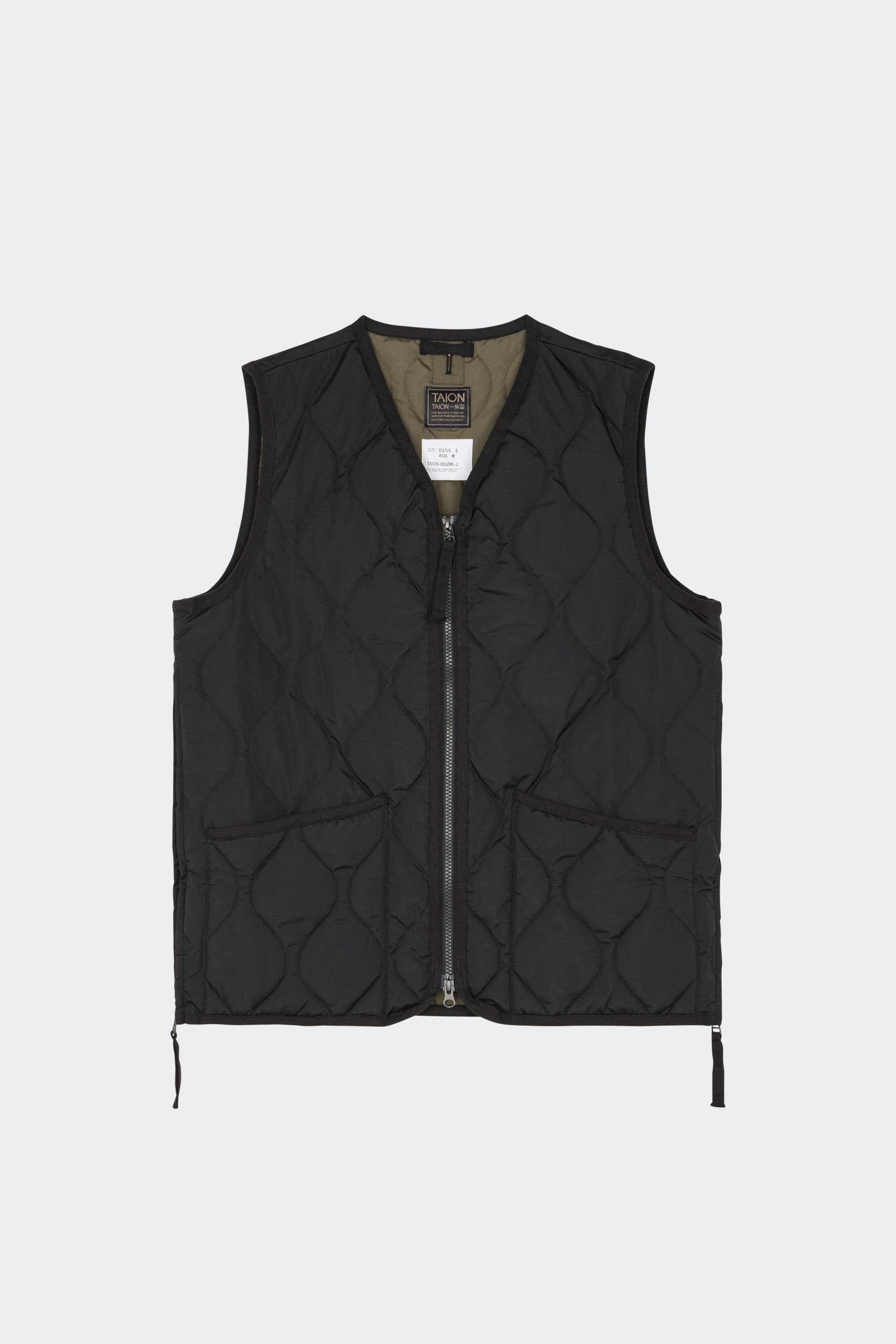 Taion - Unisex Military Zip V Neck Down Vest - Black - Vestes et Manteaux - 001ZML-1