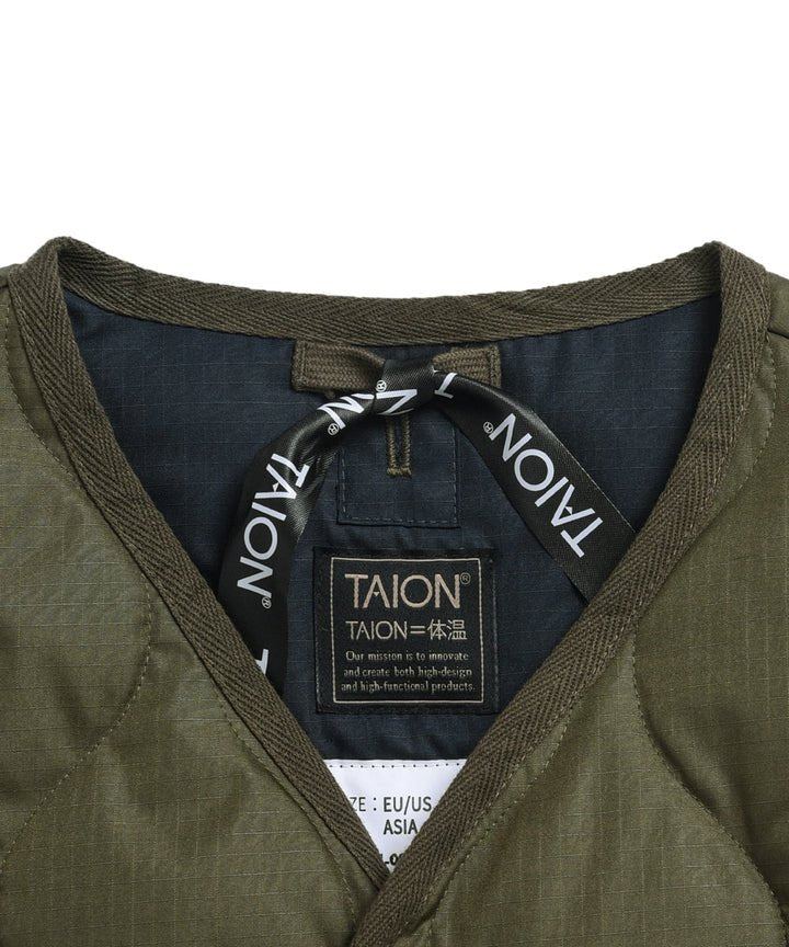 Taion - Unisex Military Zip V Neck Down Vest - Dark Olive - Vestes et Manteaux - 001ZML-1