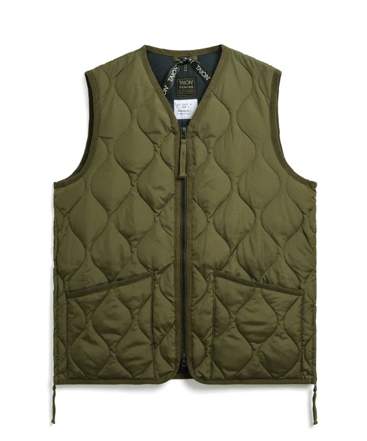 Taion - Unisex Military Zip V Neck Down Vest - Dark Olive - Vestes et Manteaux - 001ZML-1