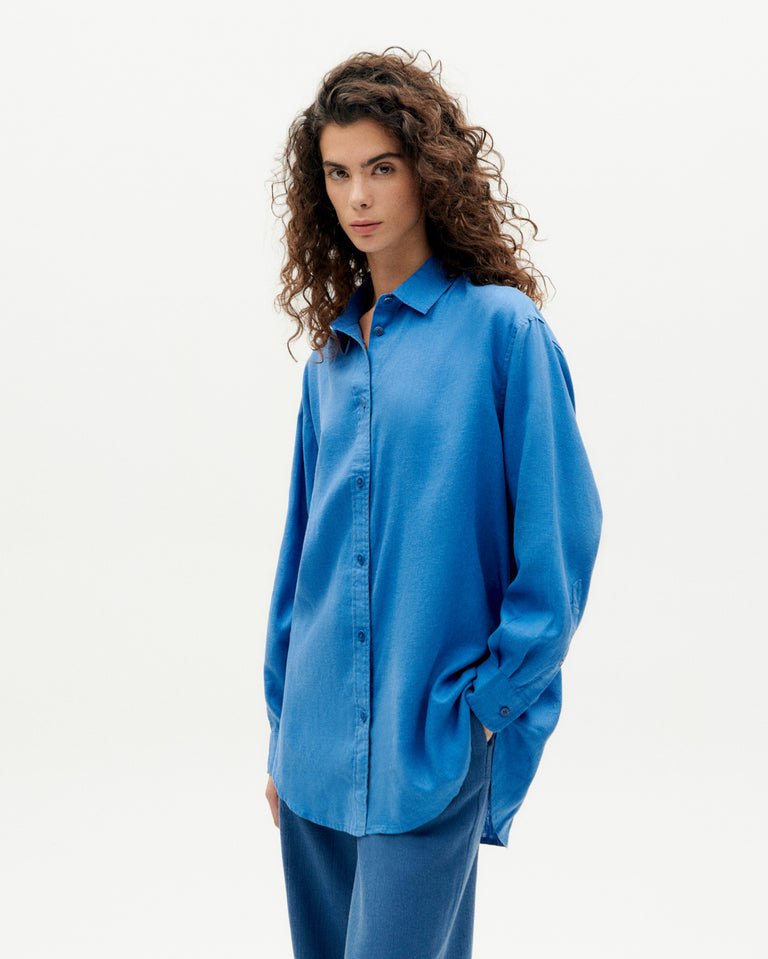 Thinking Mu Femme - Gia Oversize Blouse - Heritage Blue-Chemisier-WBL00125