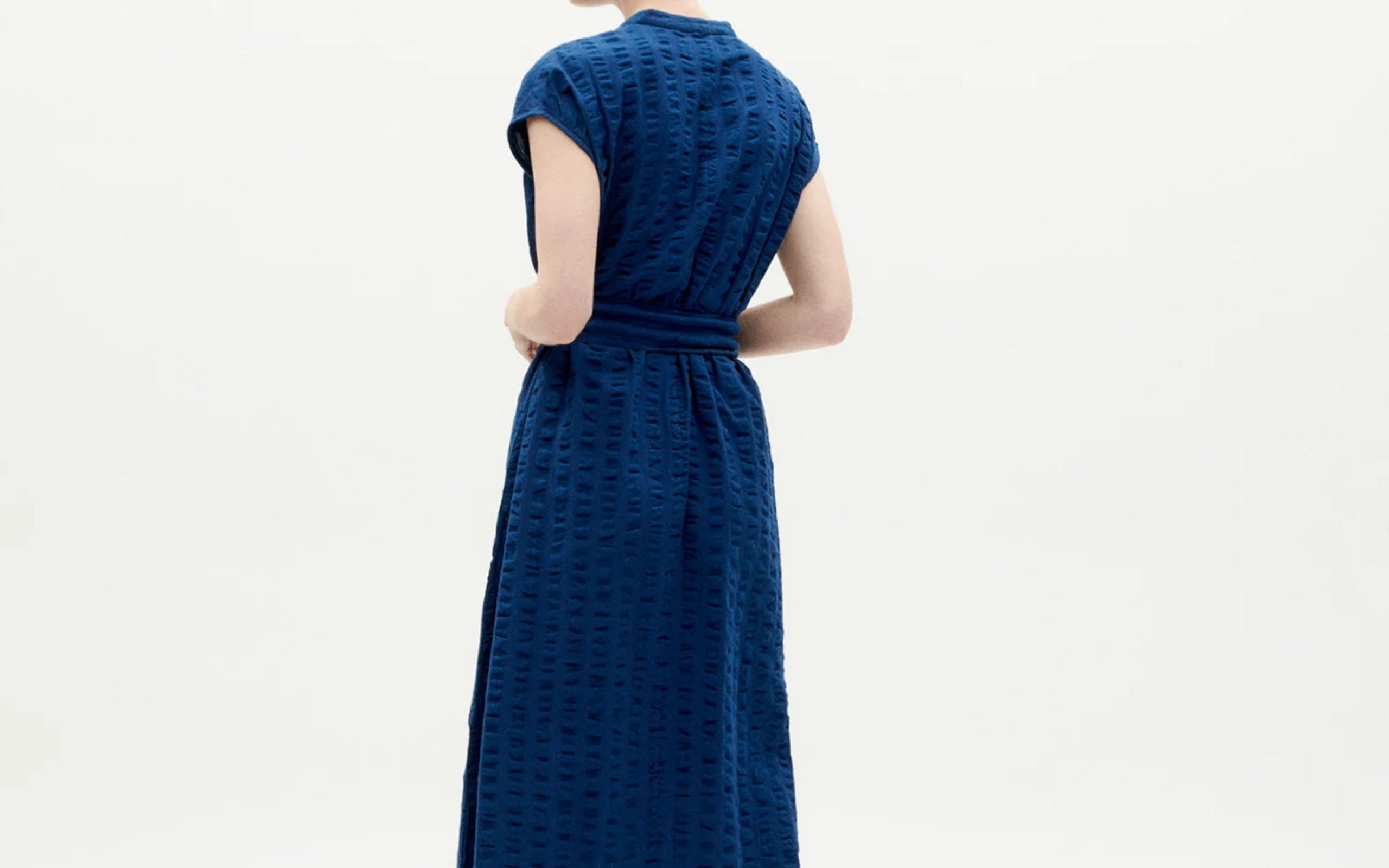 Thinking Mu Femme - Big Seersucker Gretel Dress - Navy-Robes-WDR00227