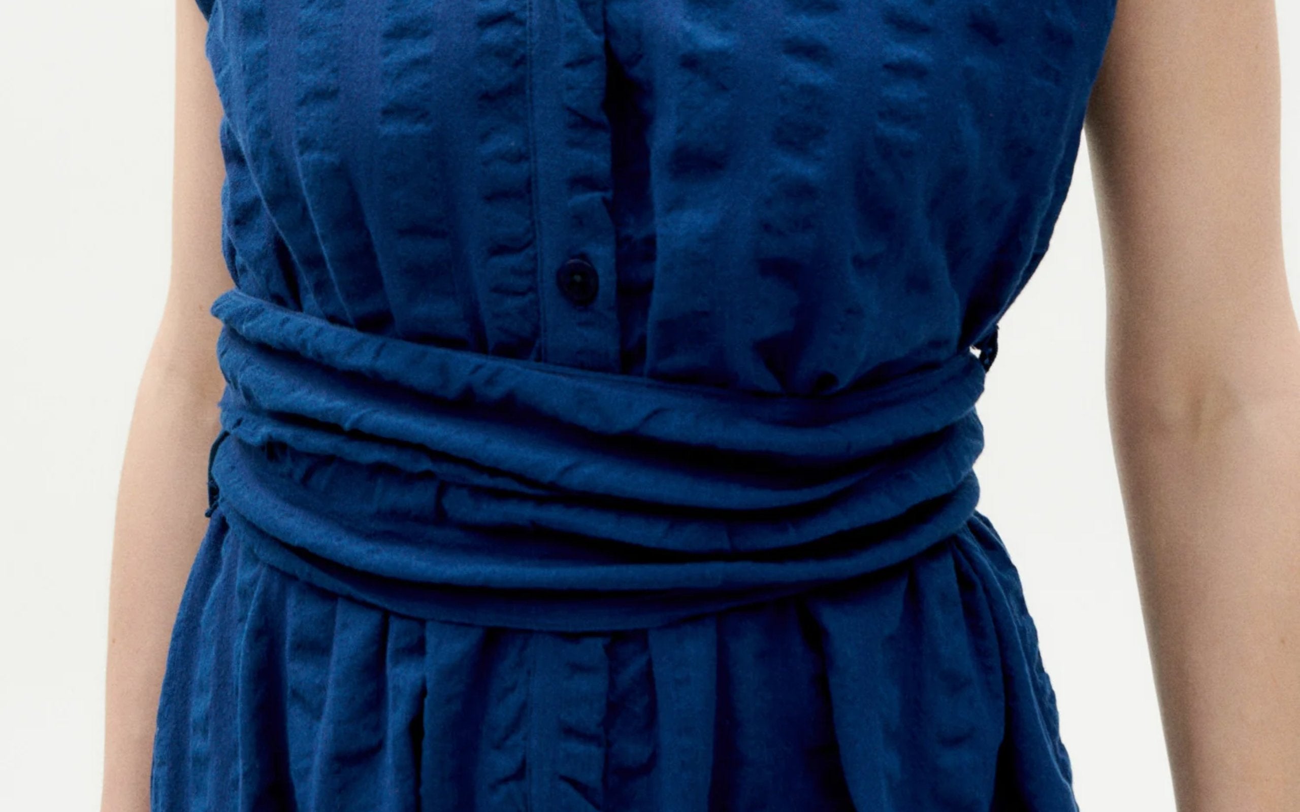 Thinking Mu Femme - Big Seersucker Gretel Dress - Navy-Robes-WDR00227