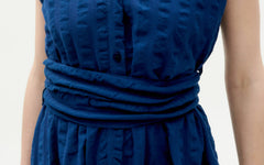 Thinking Mu Femme - Big Seersucker Gretel Dress - Navy-Robes-WDR00227