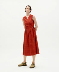 Thinking Mu Femme - Orangered Cuadrito Amapola Dress - Red-Robes-WDR00224