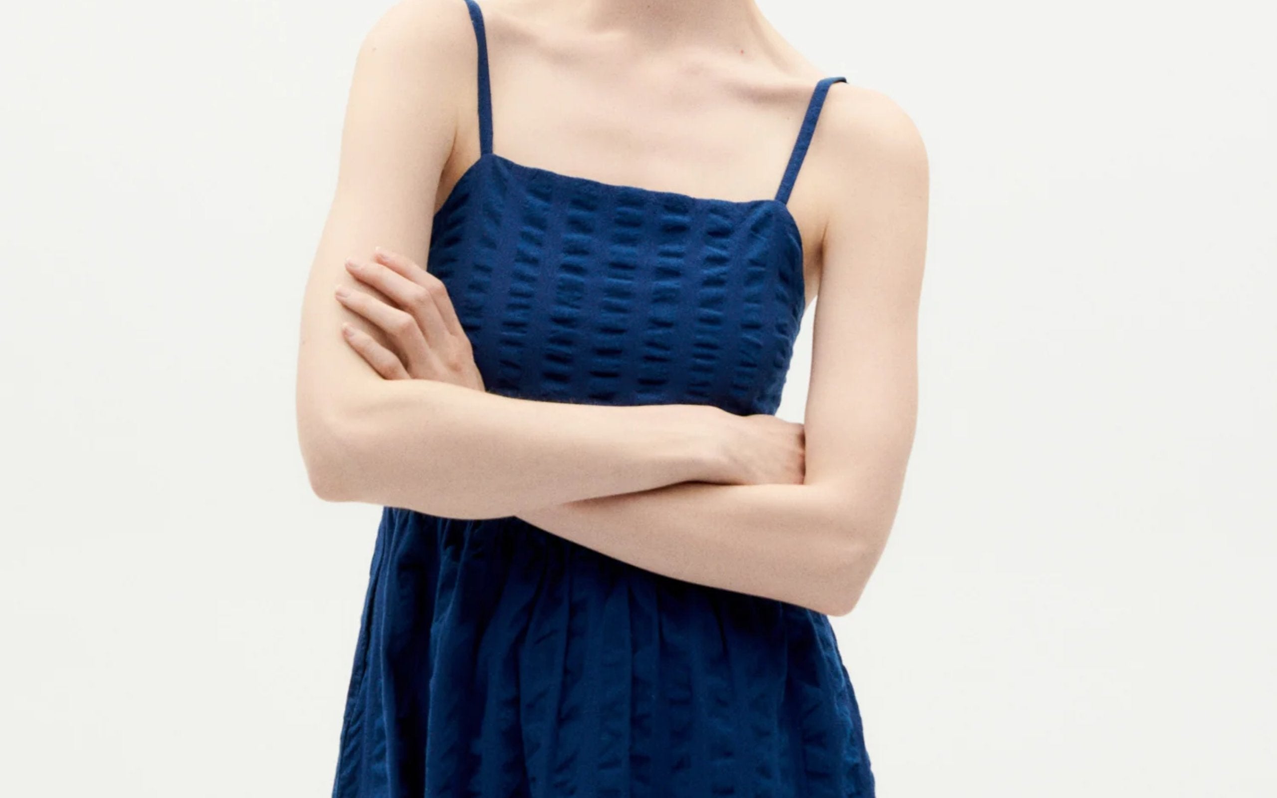 Thinking Mu Femme - Seersucker Paola Dress - Navy-Robes-WDR00236