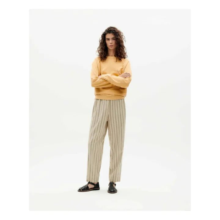 Thinking Mu - Canvas Stripes Esther Pants - Fog--8435512854445
