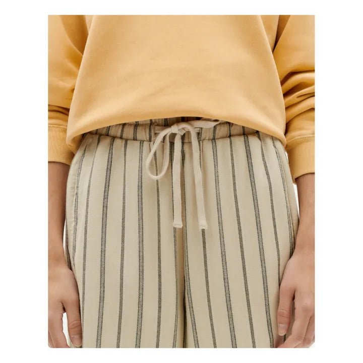 Thinking Mu - Canvas Stripes Esther Pants - Fog--8435512854445