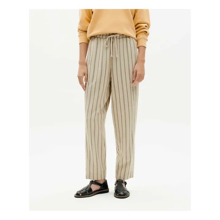 Thinking Mu - Canvas Stripes Esther Pants - Fog--8435512854445