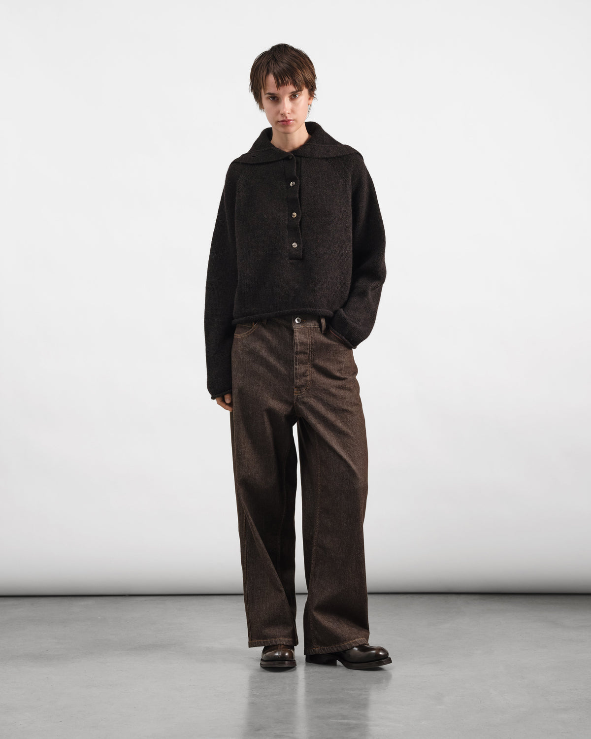YMC – Pull col montant Runaway Neck – Marron foncé-Pulls et Sweats-Q8BAB