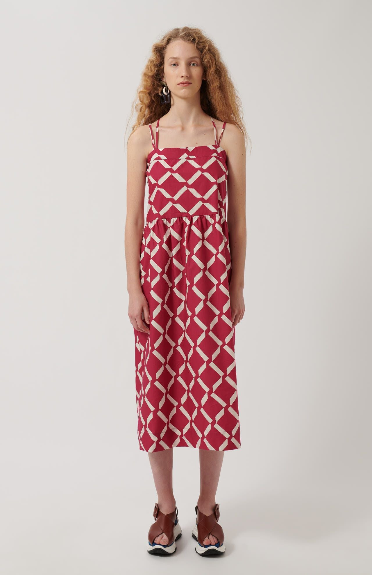 Loreak - Valeria - Robe Midi Rouge à bretelles croisés-Robes-