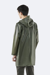 Rains – Hooded Coat Foggy Green – Veste Longue Imperméable Unisexe Verte Kaki Transparente-Vestes et Manteaux-1269