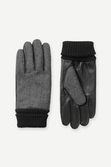 Samsoe Homme - Katihar Gloves – Gants gris en cuir et en laine-Accessoires-M18407206