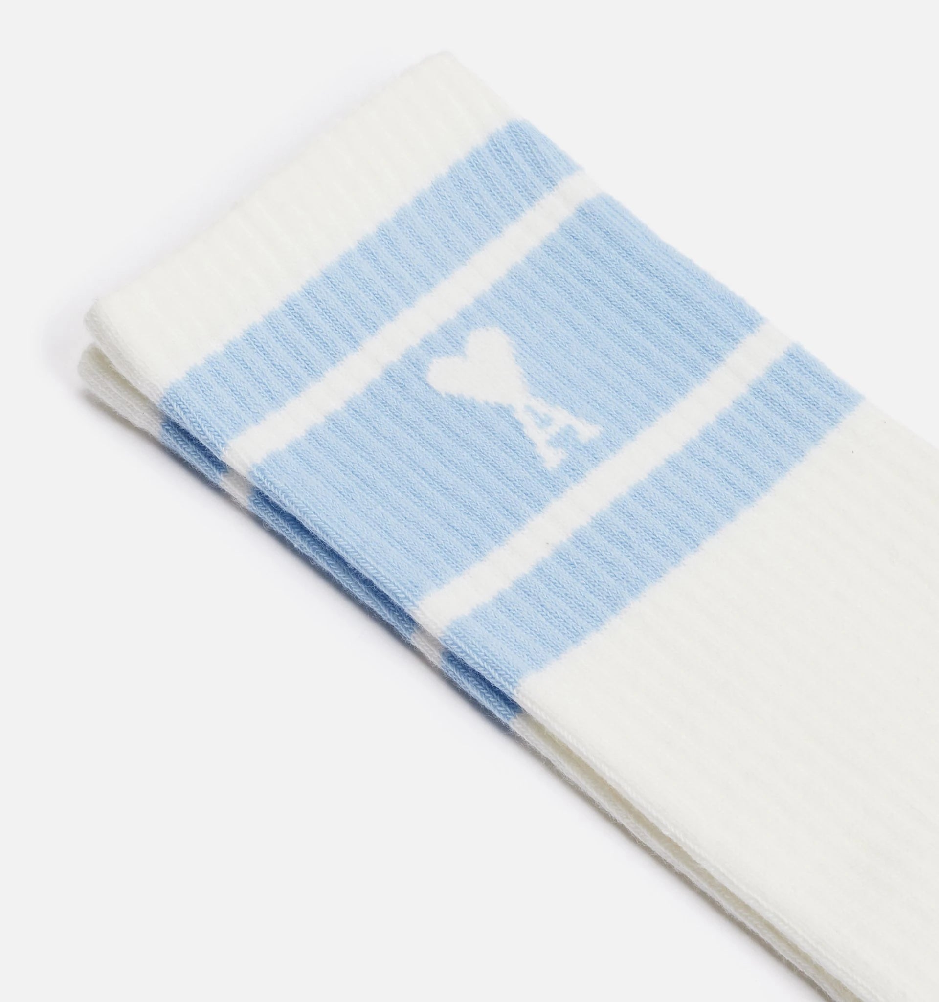 Ami Paris - Chaussettes à rayures Ami de Coeur - Blanc et Bleu Ciel-chaussettes-USC001.AW0015