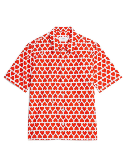 Ami Paris - Chemise à col et motifs cœur - Rouge écarlate et blanc-Chemises-HSH203.CO0029