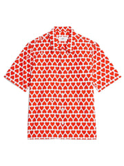 Ami Paris - Chemise à col et motifs cœur - Rouge écarlate et blanc-Chemises-HSH203.CO0029