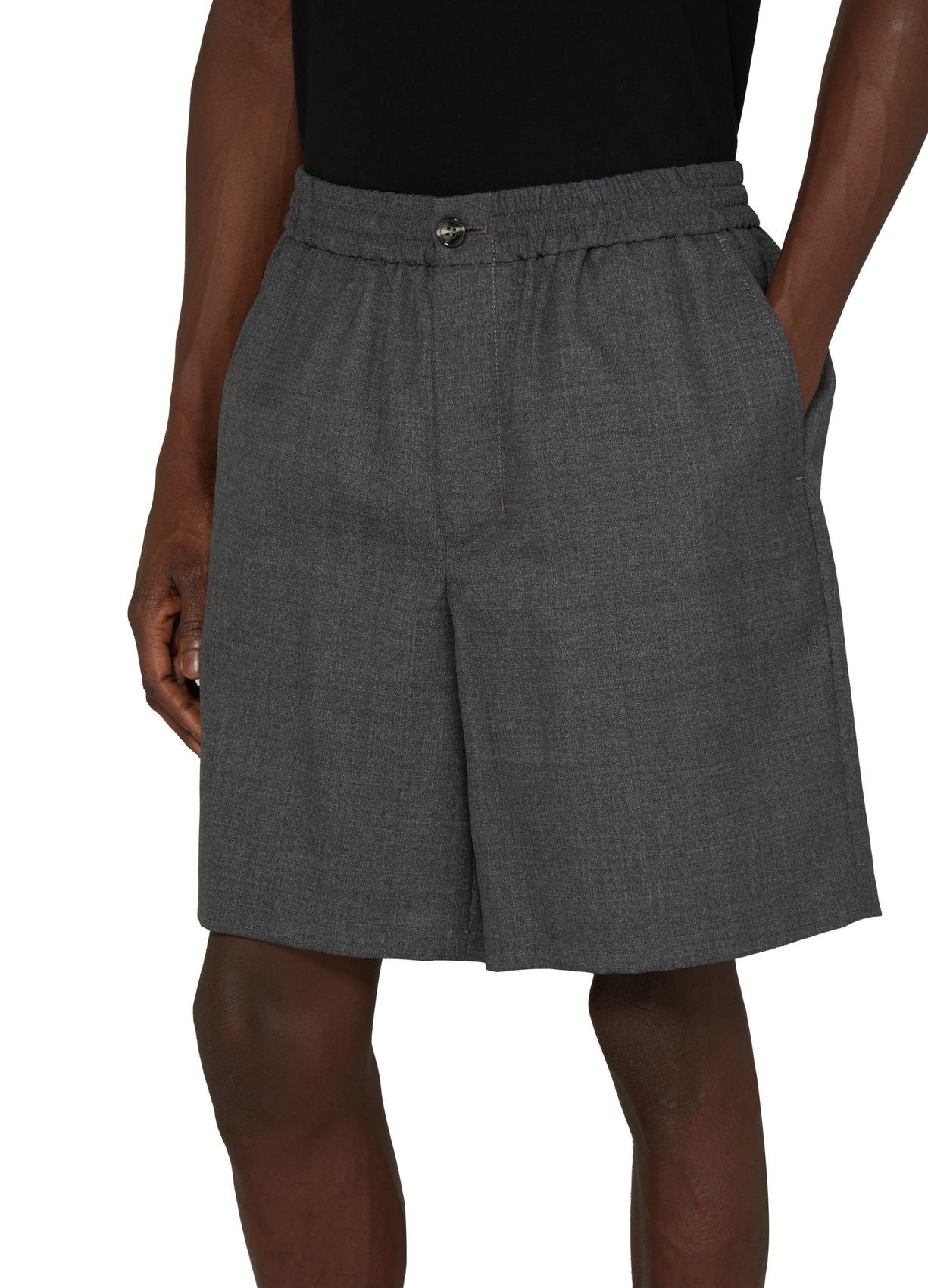 Ami Paris - Short Taille Elastiquée - Gris chiné-Pantalons et Shorts-HSO303.WV0043