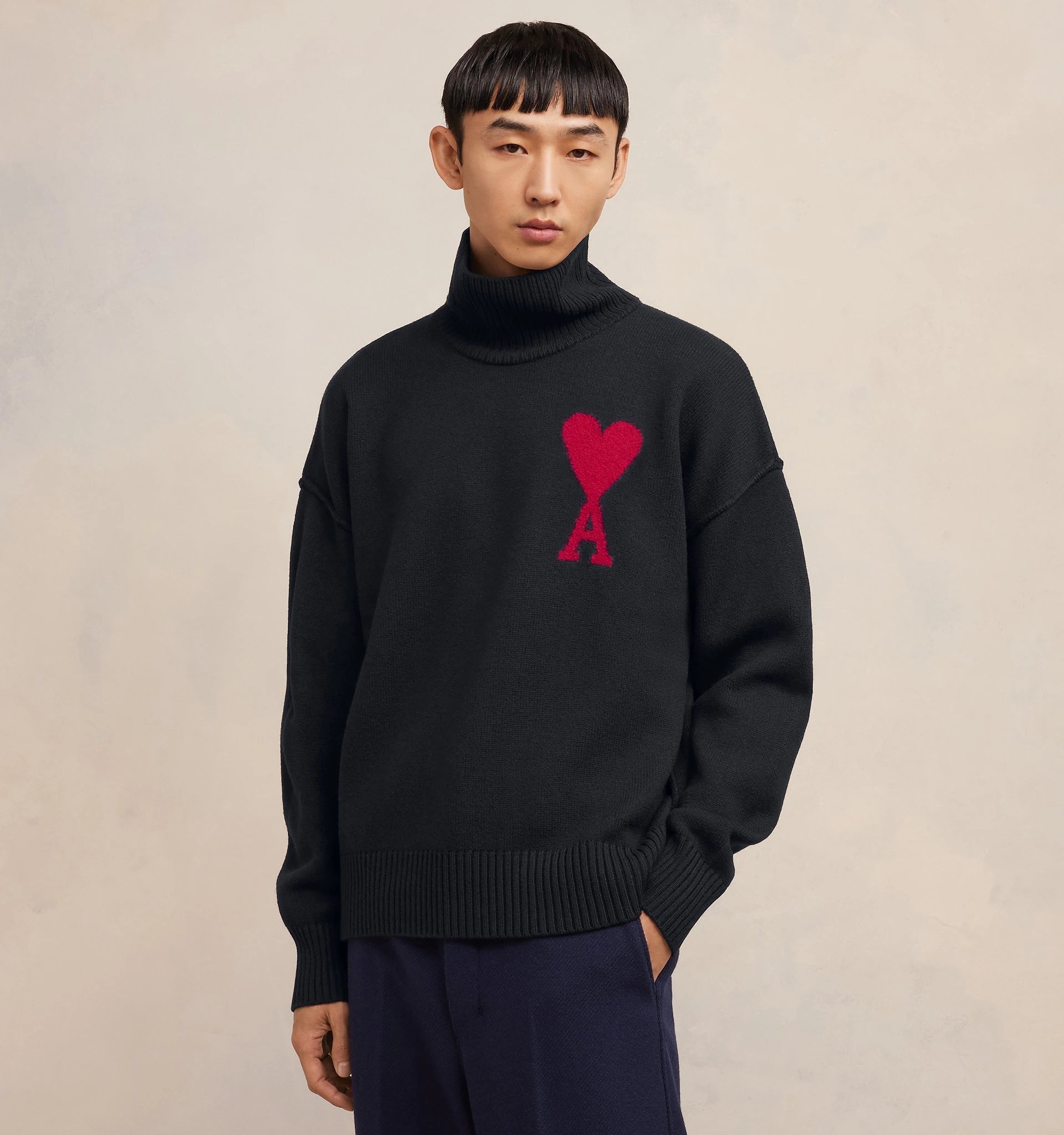 Ami Paris - Pull col Cheminée Ami de Cœur - Noir et Rouge-Pulls et Sweats-BFUKS406