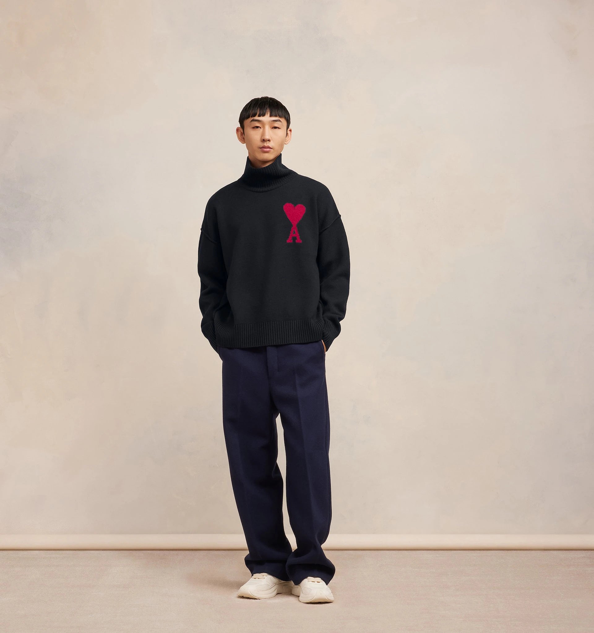 Ami Paris - Pull col Cheminée Ami de Cœur - Noir et Rouge-Pulls et Sweats-BFUKS406