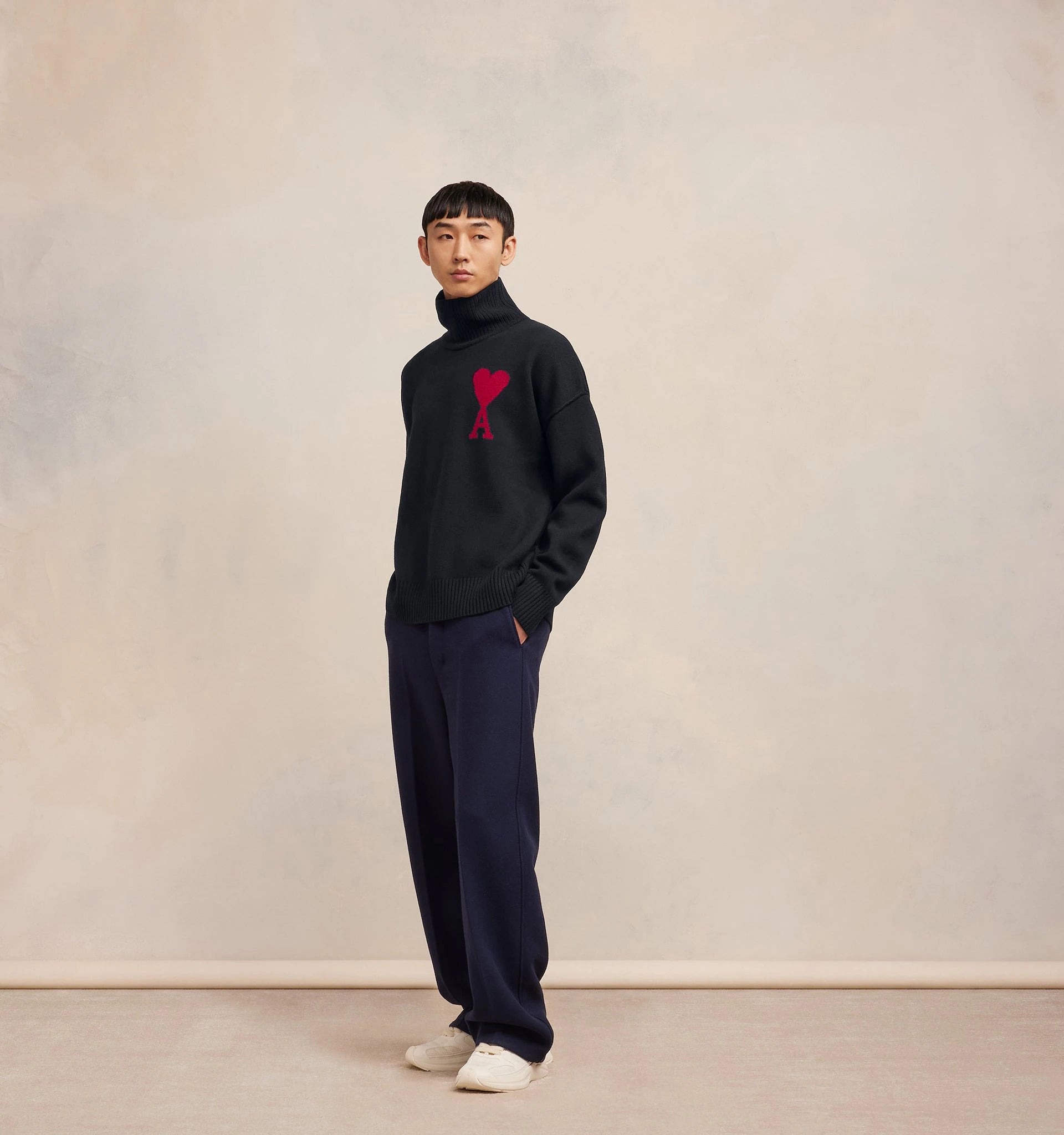 Ami Paris - Pull col Cheminée Ami de Cœur - Noir et Rouge-Pulls et Sweats-BFUKS406