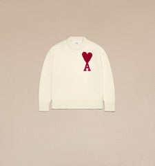 Ami Paris - Pull Col Rond Ami de Cœur - Ecru et Rouge-Pulls et Sweats-BFUKS006